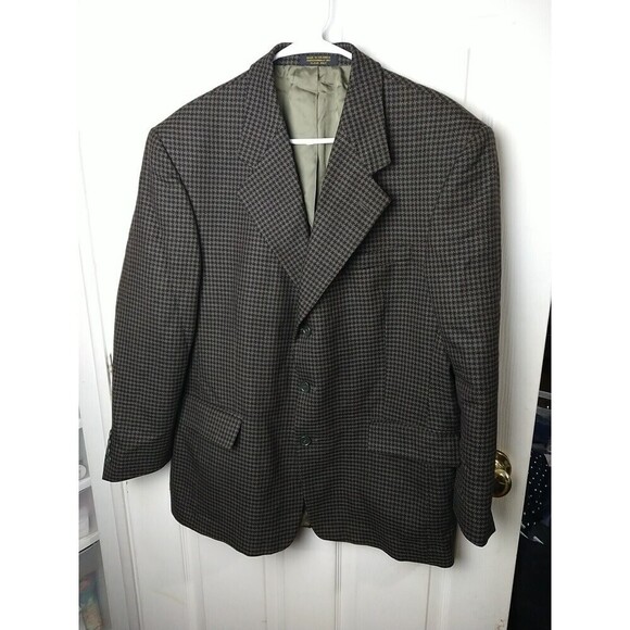 Miltons Vintage Three Button Collared Pocket Brown Gingham Suit Jacket Size 42S - Picture 1 of 16